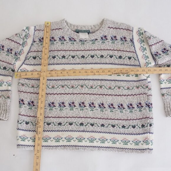 Vintage Northern Reflections Grey Purple Floral Knit Crewneck Sweater L - Picture 4 of 11